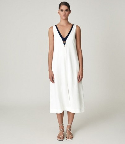 REISS VALETTA COLOUR BLOCK MIDI DRESS NAVY/WHITE / sleeveless shift dresses - flipped