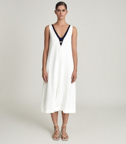 REISS VALETTA COLOUR BLOCK MIDI DRESS NAVY/WHITE / sleeveless shift dresses