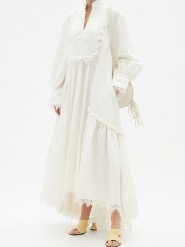 AJE Veil tiered lace-trimmed linen-blend dress ~ romantic vintage style dresses ~ high low hemlines - flipped