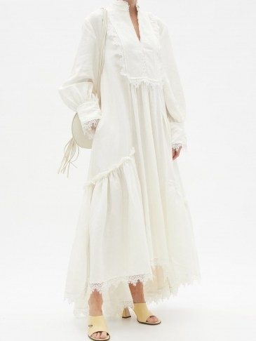AJE Veil tiered lace-trimmed linen-blend dress ~ romantic vintage style dresses ~ high low hemlines