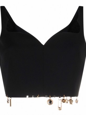 Versace charm embellished bustier top ~ black sweetheart neck crop tops - flipped