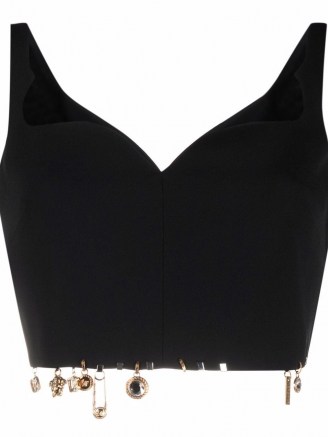Versace charm embellished bustier top ~ black sweetheart neck crop tops