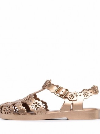 Viktor & Rolf x Melissa Possession Lace sandals / metallic gold PVC floral cut out shoes