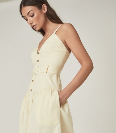 Reiss VITA BUTTON THROUGH MIDI DRESS YELLOW – belted sundress – strappy cotton summer dresses - flipped