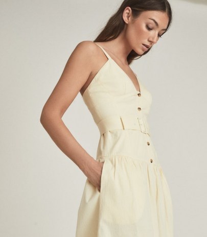 Reiss VITA BUTTON THROUGH MIDI DRESS YELLOW – belted sundress – strappy cotton summer dresses