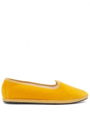 VIBI VENEZIA Whipstitched yellow-velvet furlane slippers | bright flats - flipped