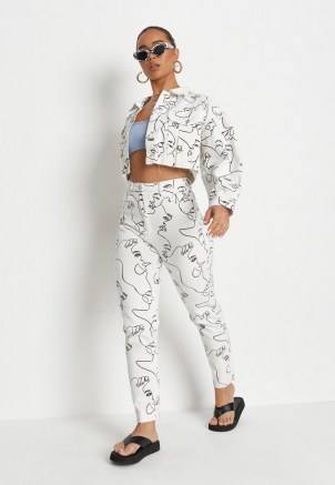 Missguided white face print riot mom jeans | summer printed denim - flipped