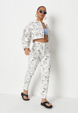 Missguided white face print riot mom jeans | summer printed denim