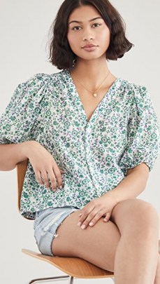 XIRENA Sydell Shirt in Leaf ~ green floral puff sleeve shirts - flipped