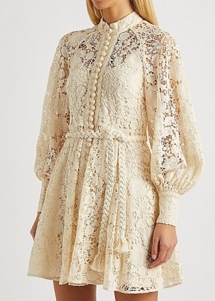 ZIMMERMANN Cassia cream macramé-lace dress / romantic semi sheer balloon sleeve dresses