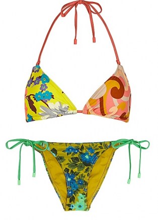 ZIMMERMANN Estelle printed halterneck bikini ~ mixed print floral triangle bikinis ~ tie side bottoms