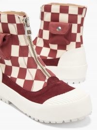 JW ANDERSON Zipped check cotton-canvas boots / chunky red checked front zip ankle boot