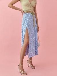 Karlie Kloss light blue floral skirt, Reformation Zoe Skirt Marie, out in Miami, 11 May 2021 | celebrity street style skirts USA | models off duty