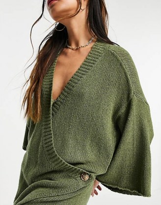 Zulu & Zephyr Exclusive knitted wrap over beach playsuit in khaki
