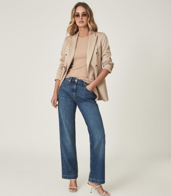 REISS ADELE MID RISE RELAXED WIDE LEG JEANS MID BLUE / cool casual style / chic weekend denim outfit - flipped
