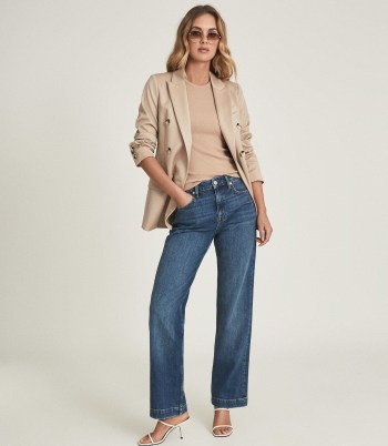 REISS ADELE MID RISE RELAXED WIDE LEG JEANS MID BLUE / cool casual style / chic weekend denim outfit