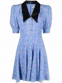 Alessandra Rich collared floral-print minidress – women’s blue floral vintage style dresses – retro mini dress