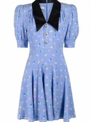 Alessandra Rich collared floral-print minidress – women’s blue floral vintage style dresses – retro mini dress - flipped