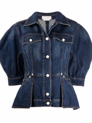 Alexander McQueen structured denim jacket / womens puff sleeve fitted waist jackets