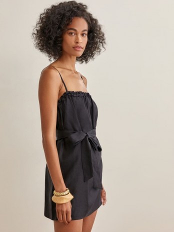 REFORMATION Ama Linen Dress in Black | strappy LBD | spaghetti strap mini dresses | womens summer fashion - flipped