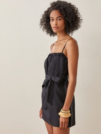 REFORMATION Ama Linen Dress in Black | strappy LBD | spaghetti strap mini dresses | womens summer fashion