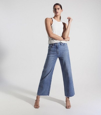 ANESSA PAIGE HIGH RISE WIDE LEG JEANS LIGHT BLUE | womens denim | crop leg | raw hem | PAIGE CURATED BY REISS - flipped
