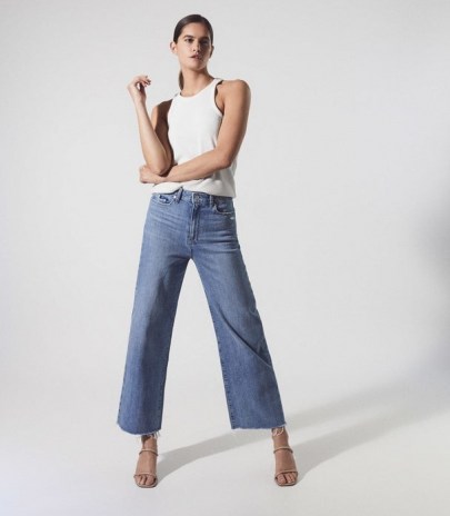 ANESSA PAIGE HIGH RISE WIDE LEG JEANS LIGHT BLUE | womens denim | crop leg | raw hem | PAIGE CURATED BY REISS