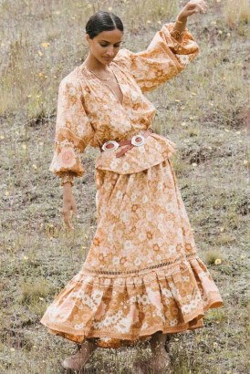 SPELL DESIGNS ANNE MAXI SKIRT Peach | organic cotton frill hem skirts | floral print fashion | womens boho clothing | bohemian style
