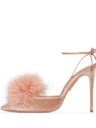 Aquazzura Boudoir 105mm feather-detail pumps – pink luxe heels - flipped