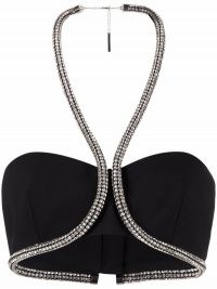 AREA crystal strap cropped top – glamorous halterneck crop tops – evening glamour
