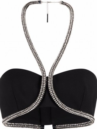 AREA crystal strap cropped top – glamorous halterneck crop tops – evening glamour - flipped