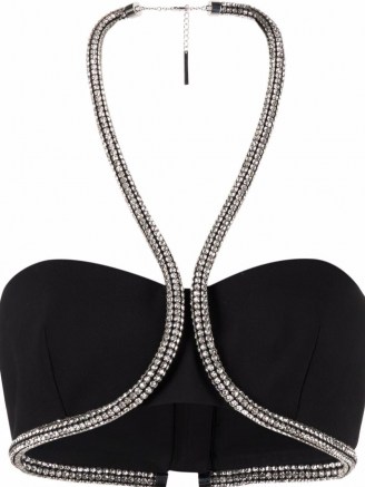 AREA crystal strap cropped top – glamorous halterneck crop tops – evening glamour