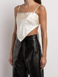 AREA crystal-embellished handkerchief top ~ womens skinny strap evening tops ~ women’s strappy going out camisoles