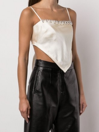 AREA crystal-embellished handkerchief top ~ womens skinny strap evening tops ~ women’s strappy going out camisoles - flipped