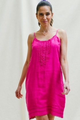 Aspiga CAYO PREMIUM LINEN SUNDRESS ~ women’s bright fuchsia pink sundresses
