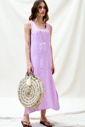Aspiga BECKY PREMIUM LINEN MIDI DRESS ~ lilac sleeveless summer dresses - flipped
