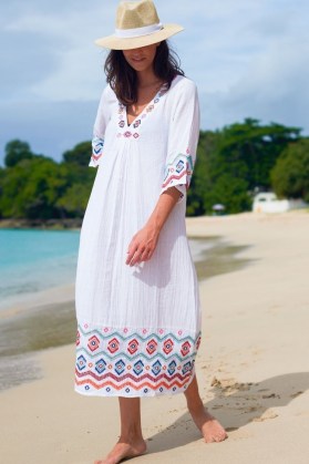 ASPIGA ALI EMBROIDERED ORGANIC COTTON DRESS / white beach dresses / womens beachwear / poolside cover up