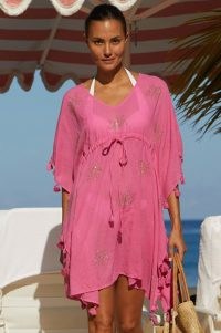 Aspiga ST KITTS ORGANIC COTTON EMBELLISHED KAFTAN ~ womens pink kaftans ~ glamorous poolside cover up ~ womens beachwear