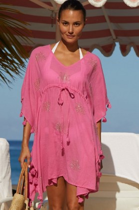 Aspiga ST KITTS ORGANIC COTTON EMBELLISHED KAFTAN ~ womens pink kaftans ~ glamorous poolside cover up ~ womens beachwear - flipped