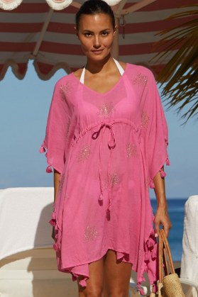 Aspiga ST KITTS ORGANIC COTTON EMBELLISHED KAFTAN ~ womens pink kaftans ~ glamorous poolside cover up ~ womens beachwear