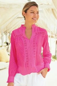 Aspiga CARRIE ORGANIC COTTON DOBBY LACE BLOUSE ~ bright pink blouses