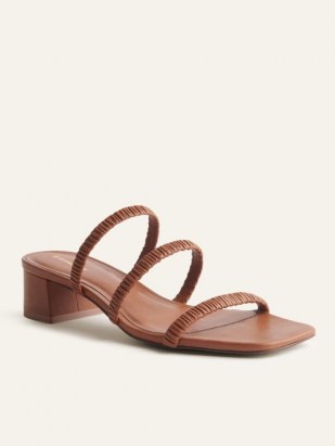 REFORMATION Assunta Strappy Block Heel Mule in Pecan ~ ruched triple strap square toe mules ~ womens brown leather sandals