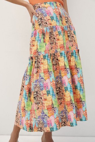 Eva Franco Villa Tiered Maxi Skirt – printed summer skirts - flipped