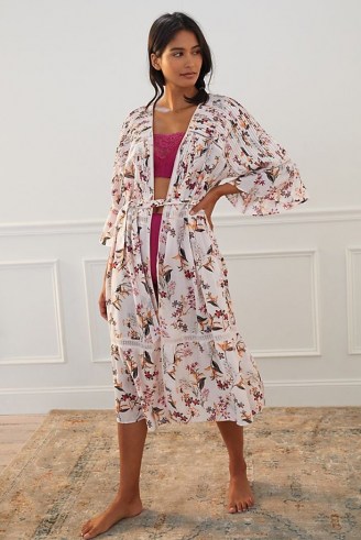 Anthropologie Ruffled Floral Robe – women’s open front tie waist robes - flipped