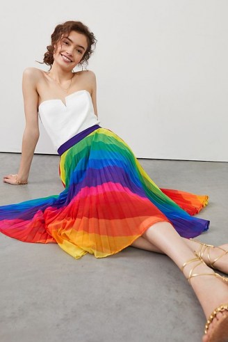 Ranna Gill Rainbow Pleated Midi Skirt – vibrant multicoloured skirts - flipped