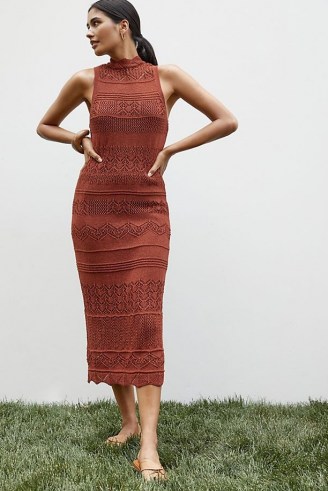 Anthropologie Crochet Midi Dress Dark Orange | chic knitted dresses | summer occasion knitwear