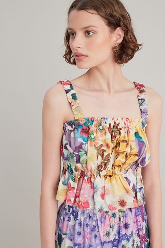 ANTHROPOLOGIE Heather Floral Top / gathered detail cami tops