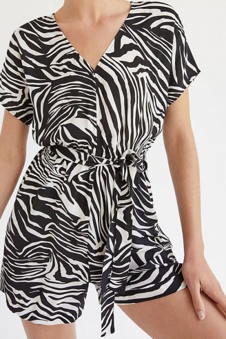Corey Lynn Calter V-Neck Playsuit / black and white animal print playsuits / women’s monochrome fashion