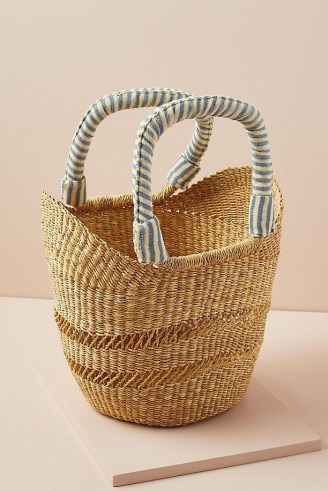 Indego Africa Bolga Tote Bag / chic woven elephant grass basket / summer bags