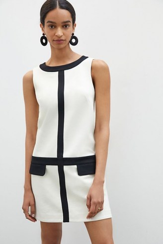 Maeve Shift Block Mini Dress Black and White – sleeveless monochrome vintage inspired dresses – women’s 60s style fashion - flipped